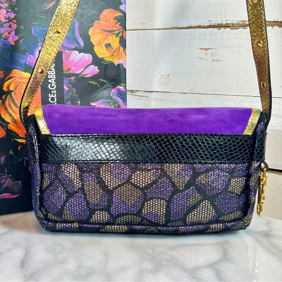 |SOLD| Dolce & Gabbana Crystal Studded Logo Suede & Leather Adjustable Bag - Picture 5 of 10